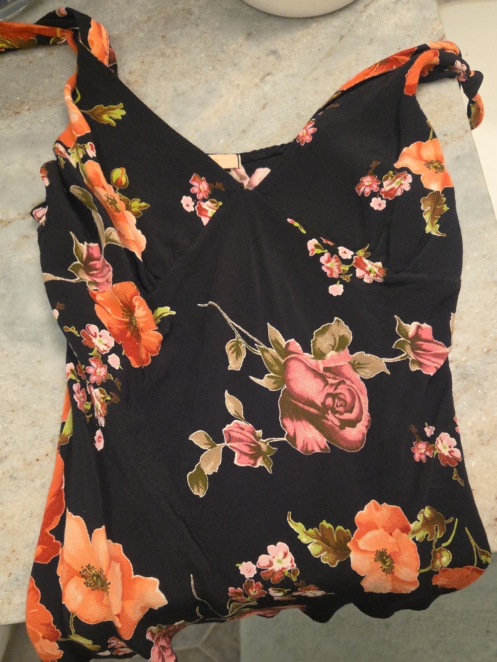 Forever 21 Black Floral V-Neck Spaghetti Strap Camisole